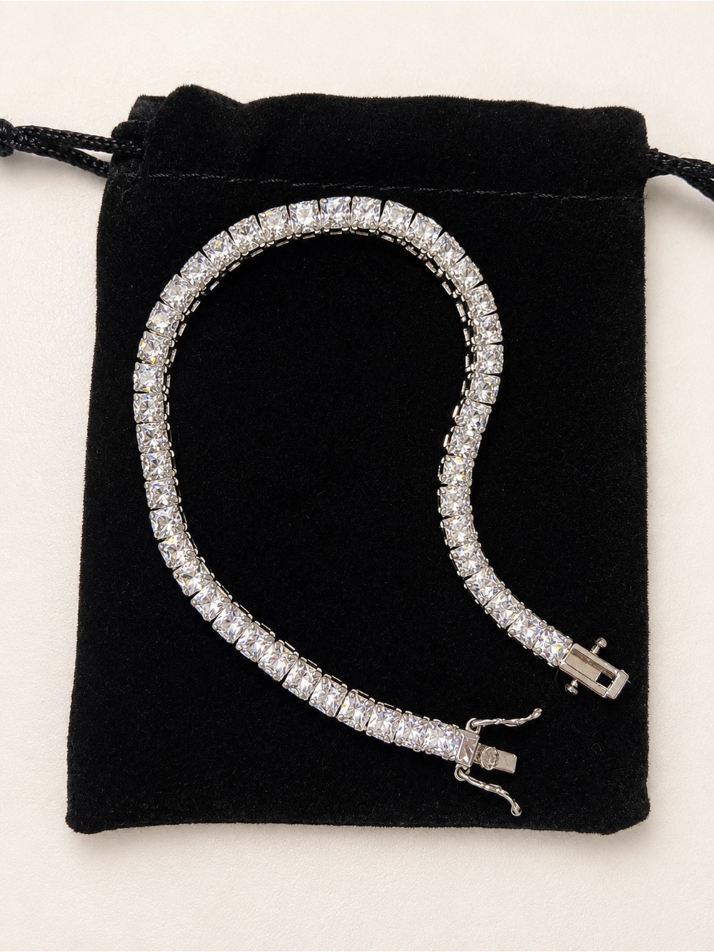 Silver Square Cut Tennis Bracelet - Sparkling White